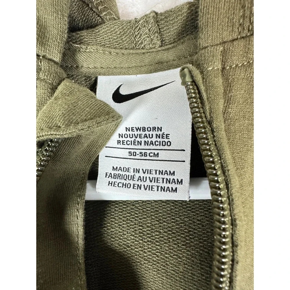 Nike Hooded Coverall Newborn Olive Green Full Zip Fleece Romper